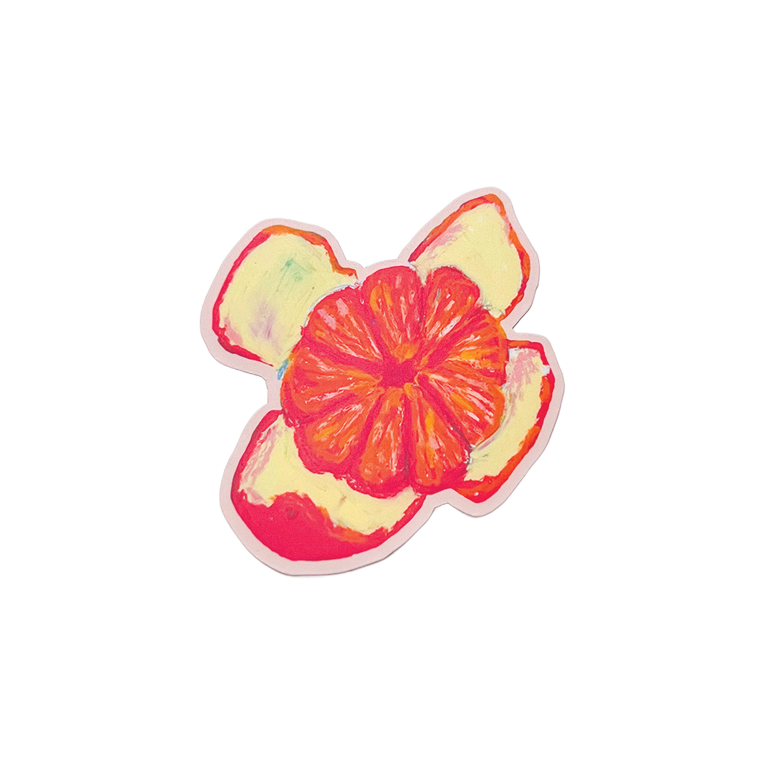 Colorful orange fruit sticker design on a white background