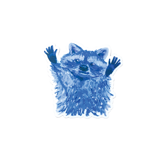 Blue raccoon illustration on a white background