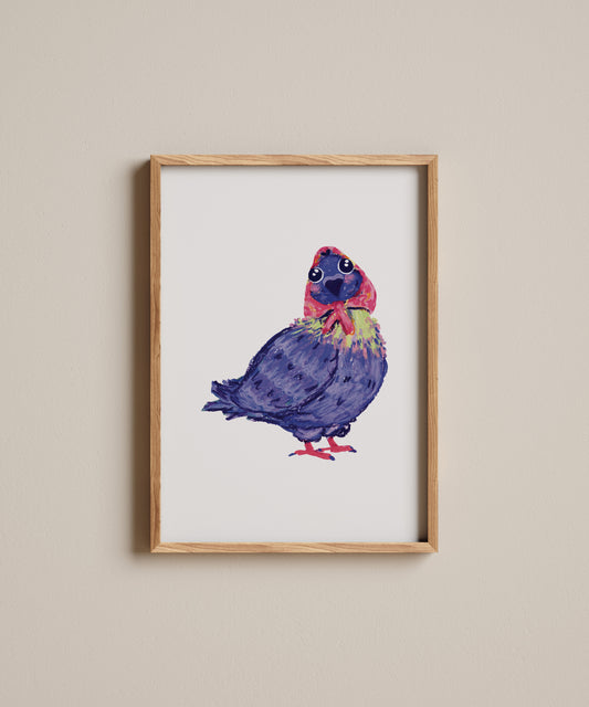 Oil Pastel Sassy Pigeon | Art Print