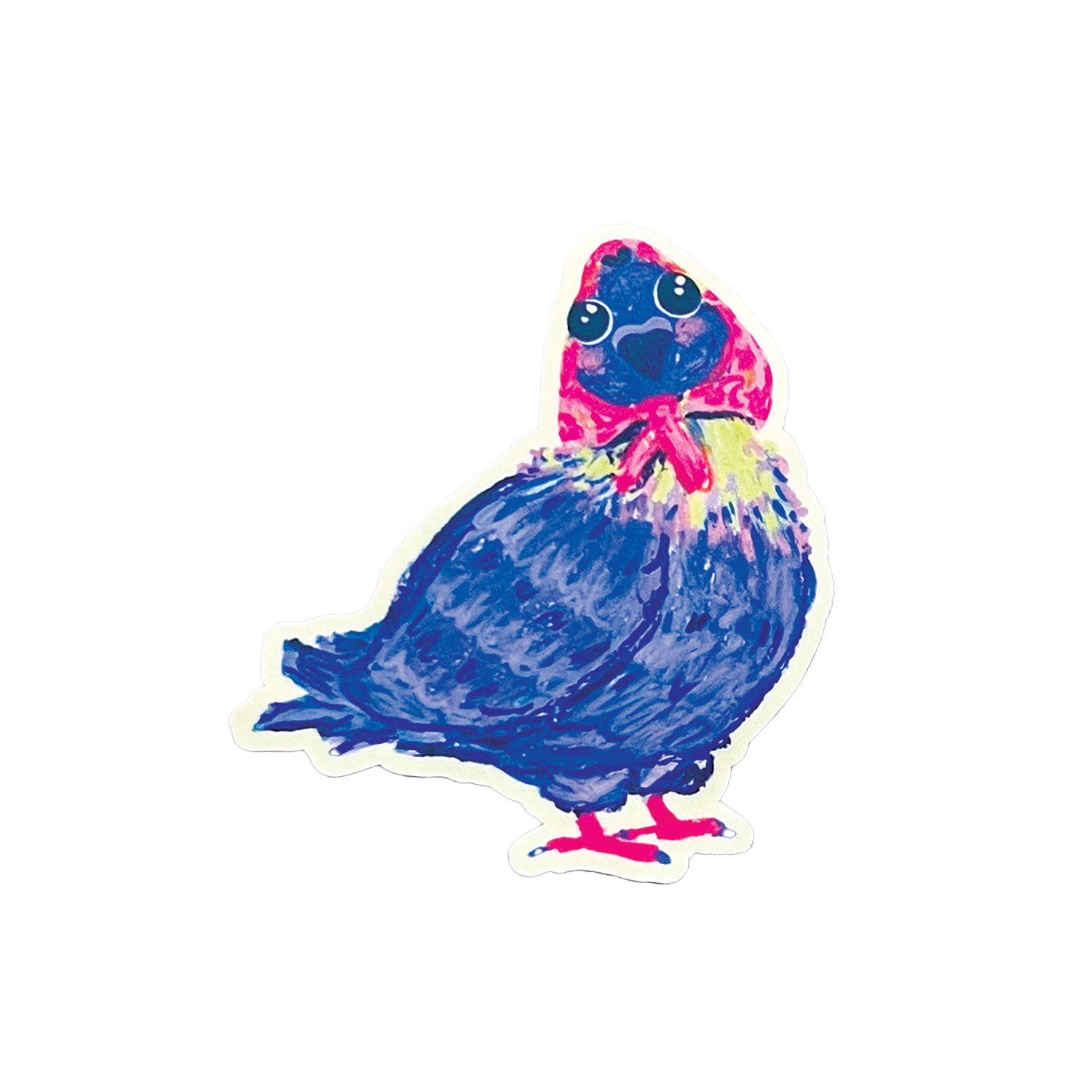 Colorful cartoon pigeon with a bow tie on a white background
