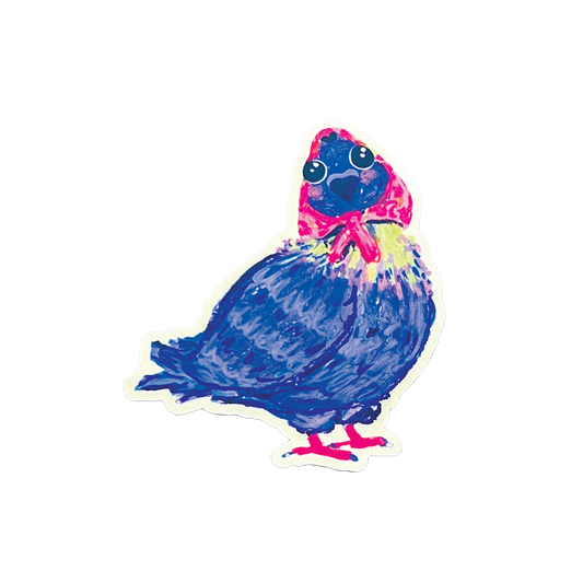 Colorful cartoon pigeon with a bow tie on a white background