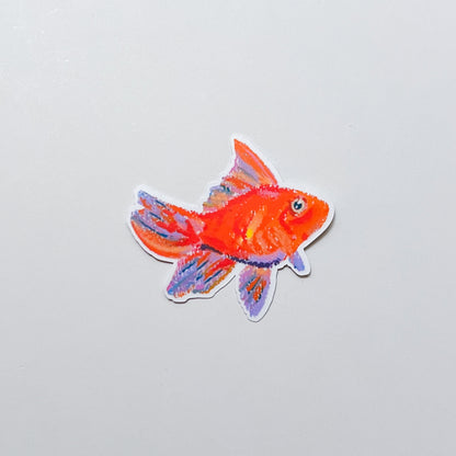 Colorful goldfish illustration on a light gray background