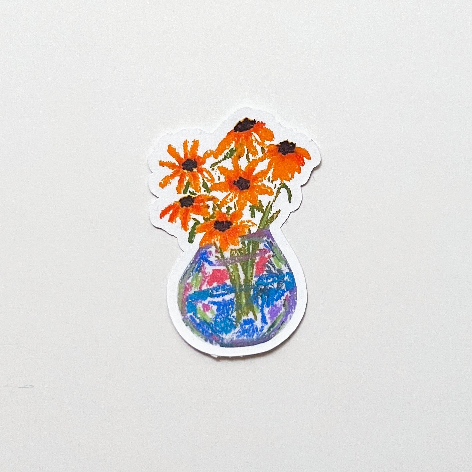 Sticker of a vase with orange flowers on a white background