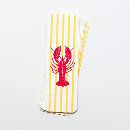 bookmarks with red lobster design on yellow and white striped background