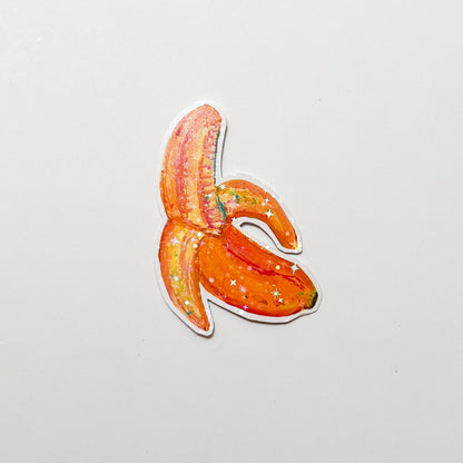 Decorative banana sticker on a light gray background