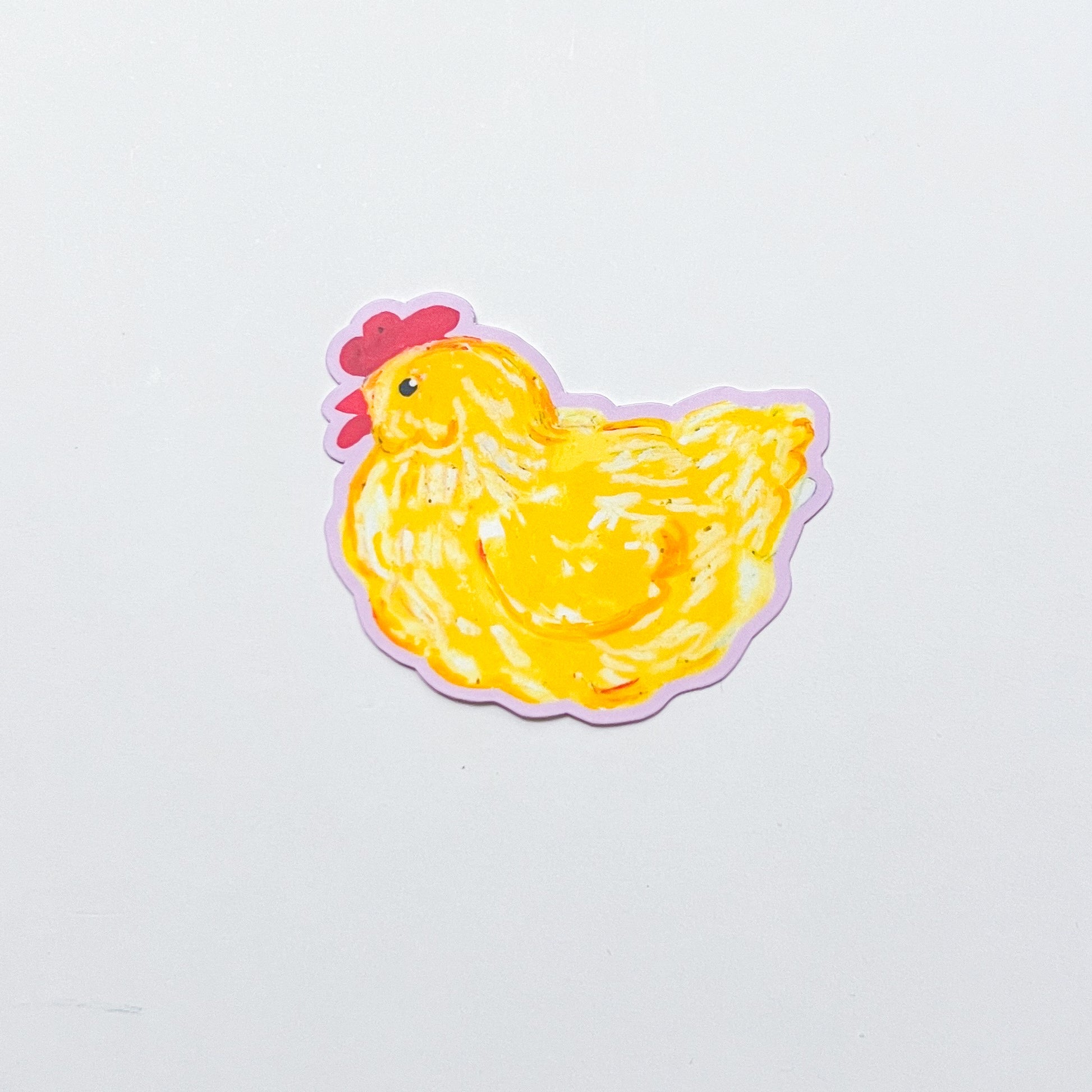 Yellow chicken illustration on a light purple background