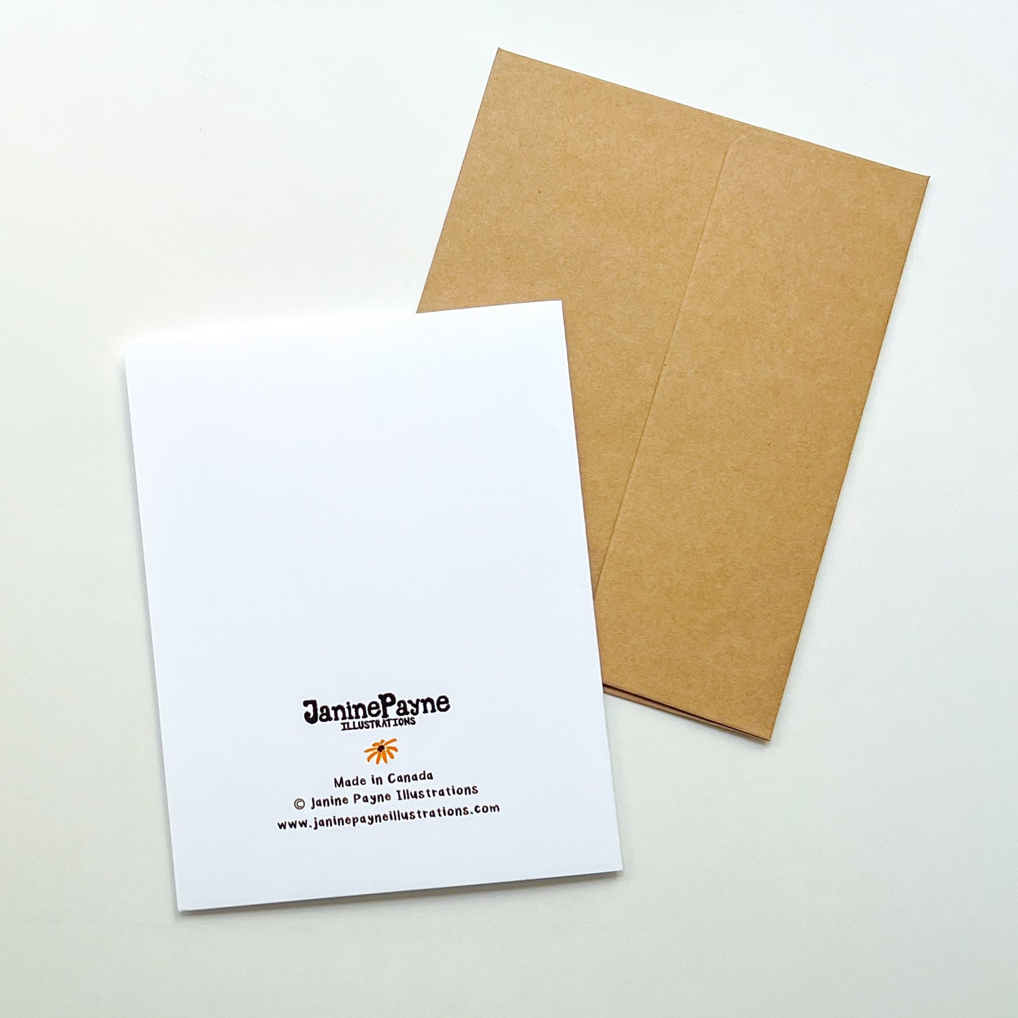 greeting card with Janine Payne Illustrations branding