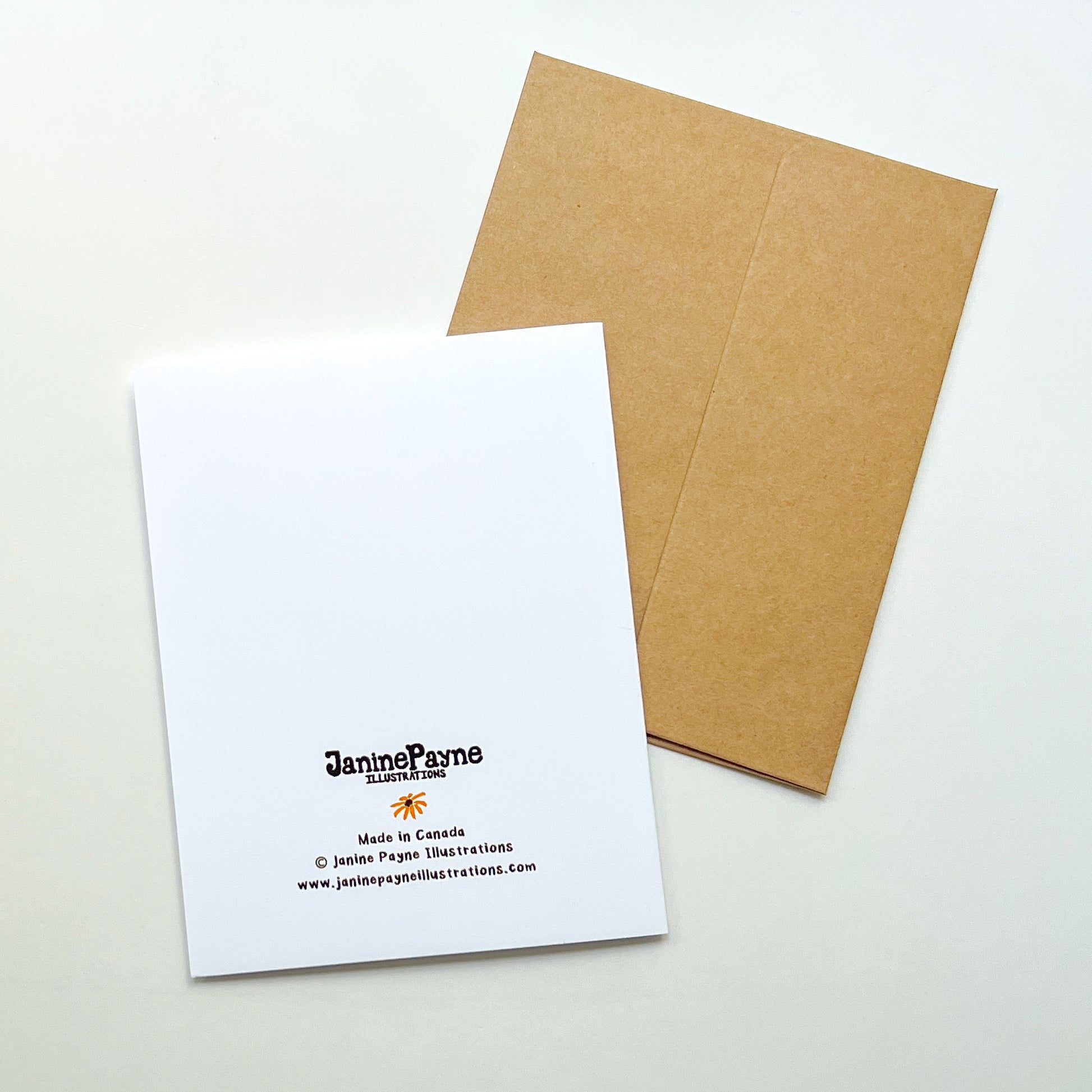 greeting card with Janine Payne Illustrations branding