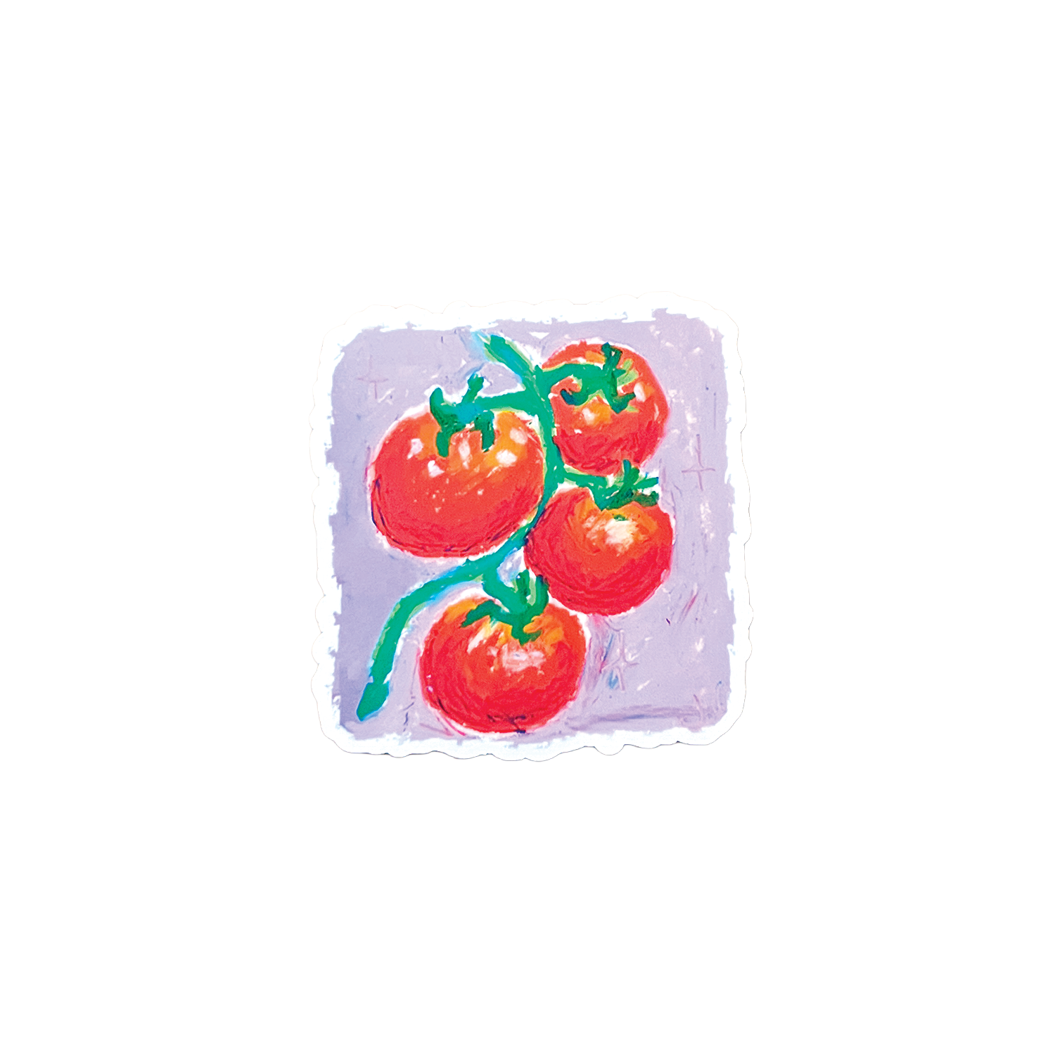 Illustration of tomatoes on a vine with a textured purple background