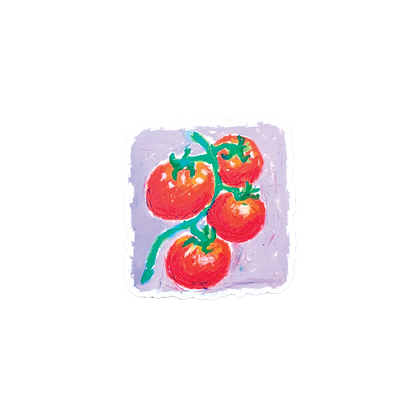 Illustration of tomatoes on a vine with a textured purple background