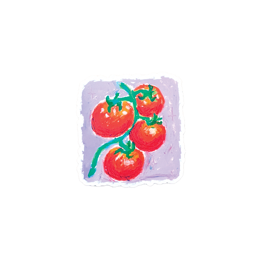 Illustration of tomatoes on a vine with a textured purple background